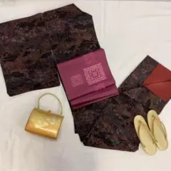【1089】着物 袷 正絹 単品販売♪ 紫 黒 ~155cm
