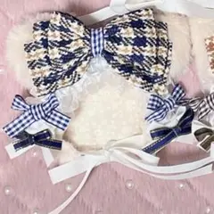 新品未使用　ぬい服　Sサイズ　かぶりもの　ホワイトミルクティーフード　青　ブルー