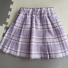 女の子用　パープル チェック柄 プリーツスカート