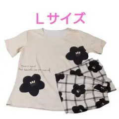 花柄ルームウェアセット　チェック　リラックス　パジャマ　Ｌサイズ