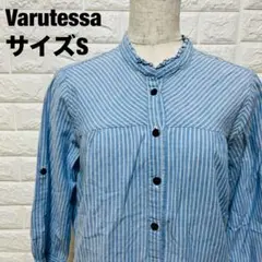 Varutessa 爽やかストライプ柄 五分袖シャツ S 春夏コーデ【153】