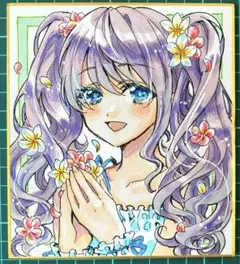 オリジナル手描きイラスト　『プルメリア』　コピック　色紙　アナログ