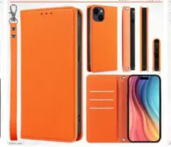 iPhone16オレンジ 手帳型ケース カードポケット付き