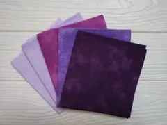 ハワイアンキルト　50㎝X55㎝X5枚組　日本製むら染めお纏め対応　Purple