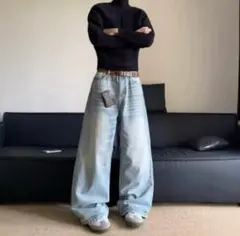 ワイドデニム バギーデニム ブルー menesjaded london 似 XL