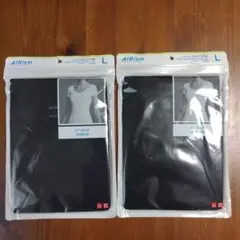 UNIQLO AIRism シームレス 半袖Tシャツ L ブラック 2枚セット
