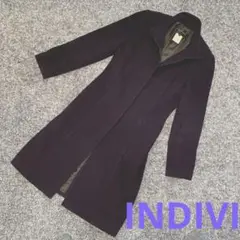 上品 INDIVI /インディヴィ 濃紫 ロングコート ウール75/カシミヤ15