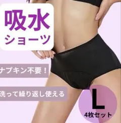 吸水ショーツ サニタリー パンツ ナプキン 下着 ブラック 4枚 L 5n