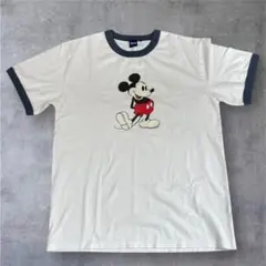 00s　定番デザイン　ディズニー　ミッキーマウス　リンガーＴシャツ　ホワイト　Ｌ