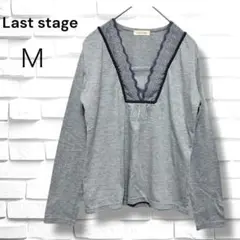 Last stage ◆レースVネックデザインTシャツカットソー(Ｍ)グレー長袖