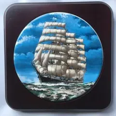 帆船 黒船 丸型陶板絵壁掛/置物/鍋敷き/インテリア 横浜焼 増田窯 未使用