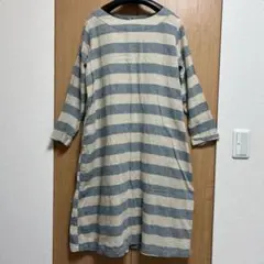 ichi リネンコットンボーダーワンピース