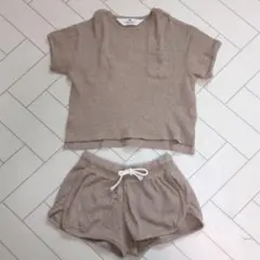 【未使用】H&M コットンワッフルセットアップ　90　ブラウン