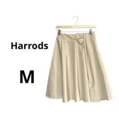 Harrods ハロッズ　シルク　フレアスカート　ベージュ　絹　リボン　M