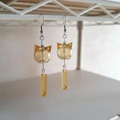 猫(茶)風鈴ピアス イヤリング変更可能