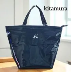 kitamura キタムラ エナメルバッグ ネイビートートバッグ