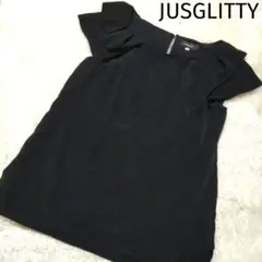 JUSGLITTY 半袖フリル付き黒シャツ