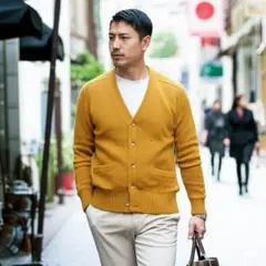 【大特価】 ミツミネ マスタード Vネック ニットカーディガン Mサイズ
