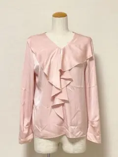 LANVIN ランバン フリル ラッフル ブラウス ピンク Vネック 光沢