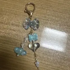 ハンドメイドビーズキーホルダーブルー