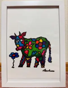 原画 手描き 高級感 一点物 『散歩をしている変わり者の牛』