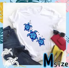 ホヌのハワイアンTシャツM♡フラダンス 青 ♡可愛い リゾート 海亀 夏