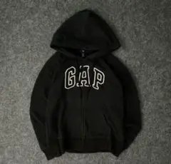 00s vintage Old GAP フルジップパーカー　刺繍　デカロゴ　黒