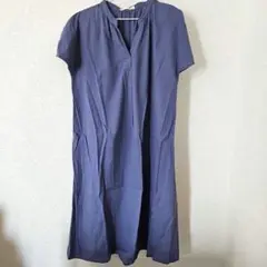 ネイビー 半袖 シャツワンピース