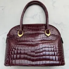 シャイニング クロコダイル ハンドバッグ ボルドー ゴールド金具 トートバッグ