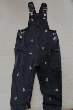 ZARA★エンブロイダリーフラワーデニムオーバーオール★ブラック★花柄刺繍