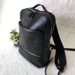 ✧美品　オールレザー スクエアバックパック　黒　A4可　ビジネス　リュック