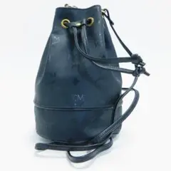 美品MCMエム シー エム 巾着ショルダーバッグ ポシェット ロゴ柄 黒 正規品