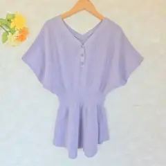 ローリーズファーム LOWRYS FARM 半袖ニットチュニック F パープル
