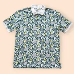 LANDS' ENDランズエンド 総柄 半袖 ポロシャツ XL 袖リブ