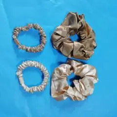 ベージュ系のシュシュ　2種類4個セット　新品　サテン