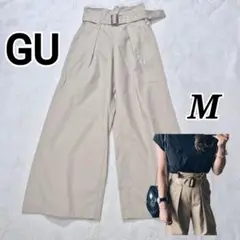 GU ジーユー チノタックワイドパンツ ベルト付き ウエストゴム ベージュ