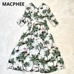 美品　キュプラ　マカフィー　トロピカルプリント Vネックシャツワンピース