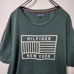TOMMY HILFIGER　半袖　Tシャツ　L　デカロゴ　グリーン　古着コーデ