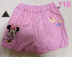 ディズニー 100周年　ミニー　刺しゅう　チェック　パンツ　110 ピンク
