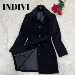【美品】INDIVI ビッグカラーコート ステンカラー カシミヤ混 黒 40
