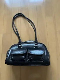 ブラックフェイクレザーハンドバッグ