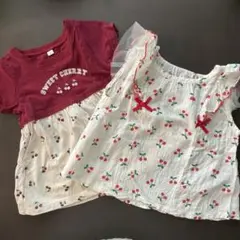 送料込！　チェリー柄 赤色 トップス 90cm 2点セット