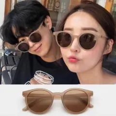 サングラス ベージュ ケース付き インスタ映え 伊達メガネ 男女兼用
