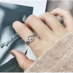 ロゴ リング H ヒット商品 韓国デザイン 指輪 プレゼント シルバー⑥