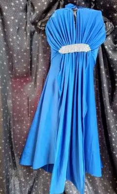 青のドレープデザインワンピース L-LL