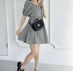 新品 未使用 ルエム ミニ ワンピース サイドオープン ギンガムチェック