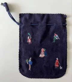 未使用:刺繍付きネイビー巾着袋