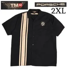 PORCHE TMR 半袖レーシングシャツ 開襟 刺繍ロゴ 古着 2XL 紺