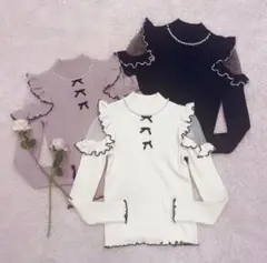 アンクルージュ ankrouge 肩開きフリルハイネックリブニット
