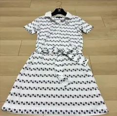極美品✨キャロウェイ S 半袖 ポロシャツ ワンピース 総柄 ホワイト リボン